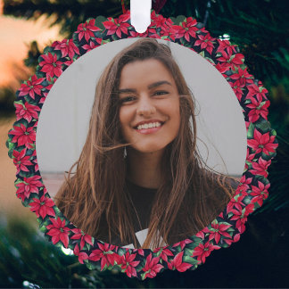 Poinsettia Framed Photo For Grandma Ornament Card オーナメントカード