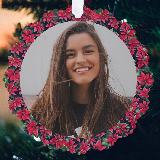 Poinsettia Framed Photo For Grandma Ornament Card オーナメントカード