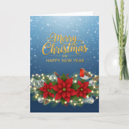 Poinsettia Glow Christmas & New Year Card カード