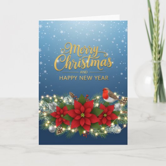 Poinsettia Glow Christmas & New Year Card カード (正面)