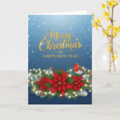 Poinsettia Glow Christmas & New Year Card カード (黄色い花)