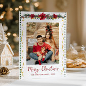 Poinsettia Greenery Gold Merry Christmas 1 Photo シーズンカード