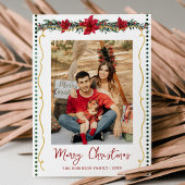 Poinsettia Greenery Gold Merry Christmas 1 Photo シーズンカード