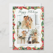 Poinsettia Greenery Pattern Happy Holidays 3 Photo シーズンカード (正面)