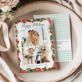 Poinsettia Greenery Pattern Happy Holidays 3 Photo シーズンカード