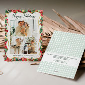 Poinsettia Greenery Pattern Happy Holidays 3 Photo シーズンカード