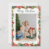 Poinsettia Greenery Pattern Merry Christmas Photo シーズンカード (正面)