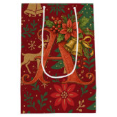 Poinsettia, Initial A Letter Reindeer Medium Gift ミディアムペーパーバッグ (裏面)