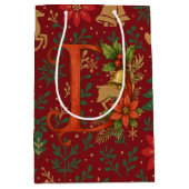 Poinsettia, Initial D Letter Reindeer ミディアムペーパーバッグ (正面)