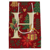 Poinsettia, Initial H Letter White Medium Gift Med ミディアムペーパーバッグ (裏面)