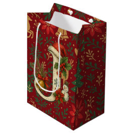 Poinsettia, Initial J Letter White Medium Gift Med ミディアムペーパーバッグ