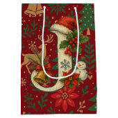 Poinsettia, Initial J Letter White Medium Gift Med ミディアムペーパーバッグ (裏面)