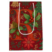 Poinsettia, Initial R Letter Reindeer Medium Gift  ミディアムペーパーバッグ (裏面)