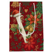 Poinsettia, Initial V Letter Reindeer Medium Gift  ミディアムペーパーバッグ (裏面)