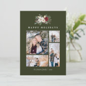 Poinsettia & Lily 5 Photo Collage Rustic Christmas シーズンカード (スタンド正面)