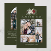 Poinsettia & Lily 5 Photo Collage Rustic Christmas シーズンカード (正面/裏面)