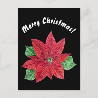 Poinsettia - Merry Christmas Postcard - Black ポストカード