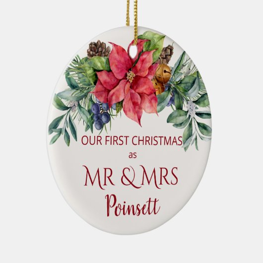 Poinsettia、Mr. & Mrs. Photoとして私たちの最初のクリスマス セラミックオーナメント (右)