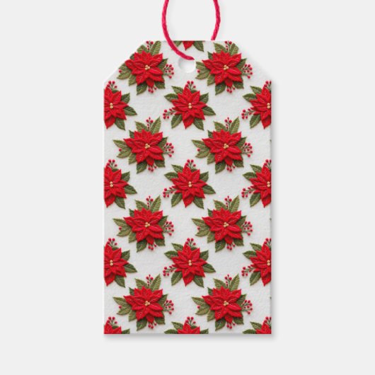 Poinsettia Needlework Christmas Holidays Felt ギフトタグ (正面)