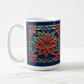 Poinsettia on Blue Christmas Customizable  コーヒーマグカップ (左)
