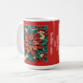 Poinsettia on Red Christmas Customizable コーヒーマグカップ (正面左)