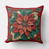 Poinsettia on Red Throw Pillow クッション (正面)
