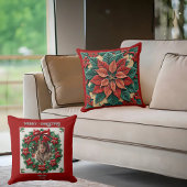 Poinsettia on Red Throw Pillow クッション