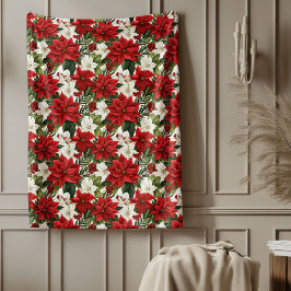 Poinsettia Pattern Blanket Festive Home Favorite フリースブランケット