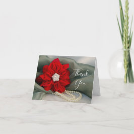 Poinsettia Pearls on Green Bridesmaid Thank You サンキューカード