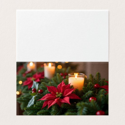 Poinsettia Pine Candles Christmas Card (外部フラット)