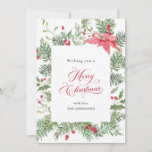 Poinsettia, Pine & Holly Botanical Christmas シーズンカード (正面)