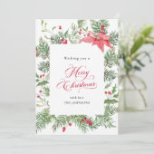 Poinsettia, Pine & Holly Botanical Christmas シーズンカード (スタンド正面)