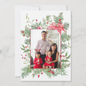 Poinsettia, Pine & Holly Botanical Photo Christmas シーズンカード (正面)