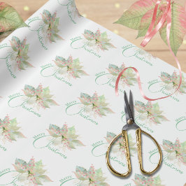Poinsettia Pink Gold Sage Pastel Merry Christmas  ラッピングペーパー