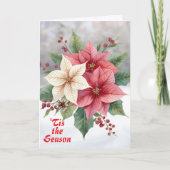 Poinsettia Pink White "'tis the Season" Christmas カード (正面)
