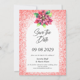 Poinsettia Red Glitter Save the date Invitation 招待状