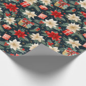 Poinsettia Rich Reds & Cream Pretty Christmas Gift ラッピングペーパー (角)