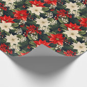 Poinsettia Rich Reds & Cream Pretty Christmas Roll ラッピングペーパー (角)