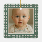 Poinsettia Sage Green Ivory Christmas two Photo セラミックオーナメント (裏面)