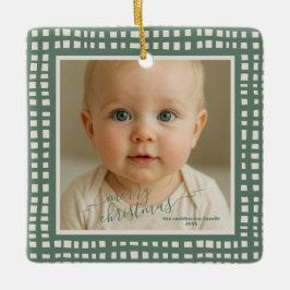 Poinsettia Sage Green Ivory Christmas two Photo セラミックオーナメント