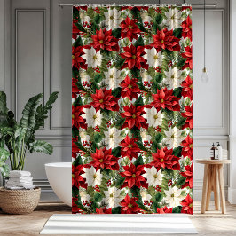 Poinsettia Shower Curtain Timeless Holiday Charm シャワーカーテン