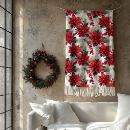 Poinsettia Throw Blanket Classic Yuletide Style フリースブランケット