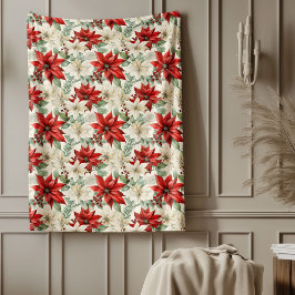 Poinsettia Throw Blanket Traditional Holiday Gift フリースブランケット
