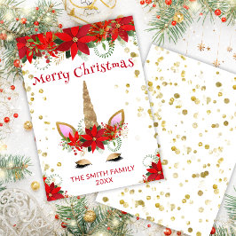 Poinsettia UnicornとRed Christmas Card 招待状