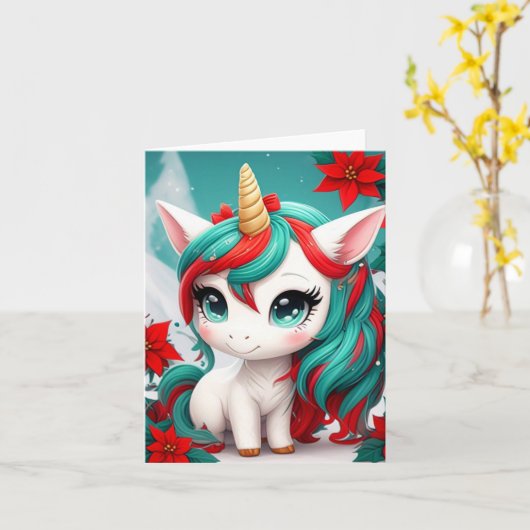 Poinsettia Unicorn  カード (黄色い花)