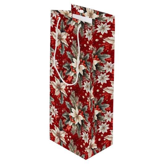 Poinsettia White Red Green ワインギフトバッグ (正面アングル)