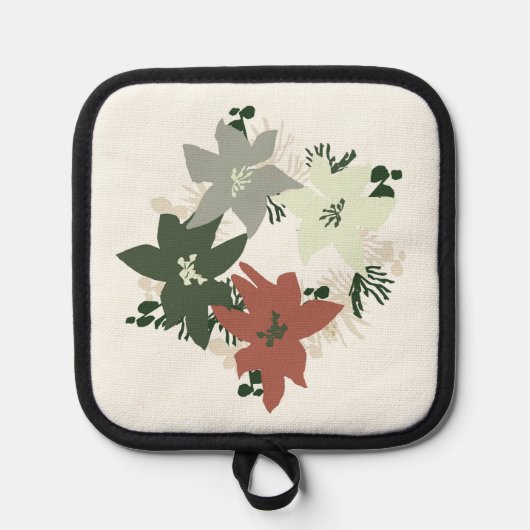 Poinsettia wreath design Oven Mitts 鍋敷き (正面)