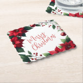 Poinsettia Wreath – Elegant Christmas Florals ペーパーコースター (アングル)