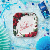 Poinsettia Wreath – Elegant Christmas Florals ペーパープレート (パーティー)