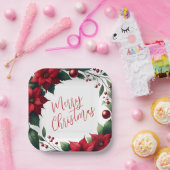 Poinsettia Wreath – Elegant Christmas Florals ペーパープレート (パーティー)